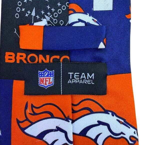 NFL Team Apparel Mens Orange/Blue Polyester Denver Broncos Tie Handmade Logo Des - Picture 2 of 8